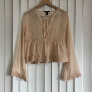 🤍F21🤍  Sheer Embroidered Bell Sleeve Blouse